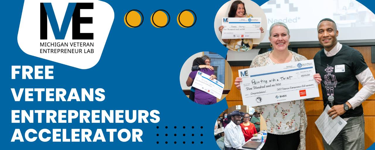 MVE LAB FREE VETERANS ENTREPRENEURS ACCELERATOR WEBSITE BANNER WITH PICTURES OF THE MVE LAB PARTICIPANTS AND WINNERS 